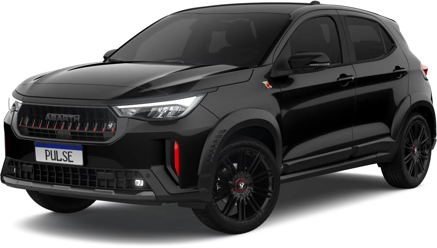 Fiat Pulse Abarth 2027 preto, est&uacute;dio, com grade exclusiva e rodas de liga leve escurecidas