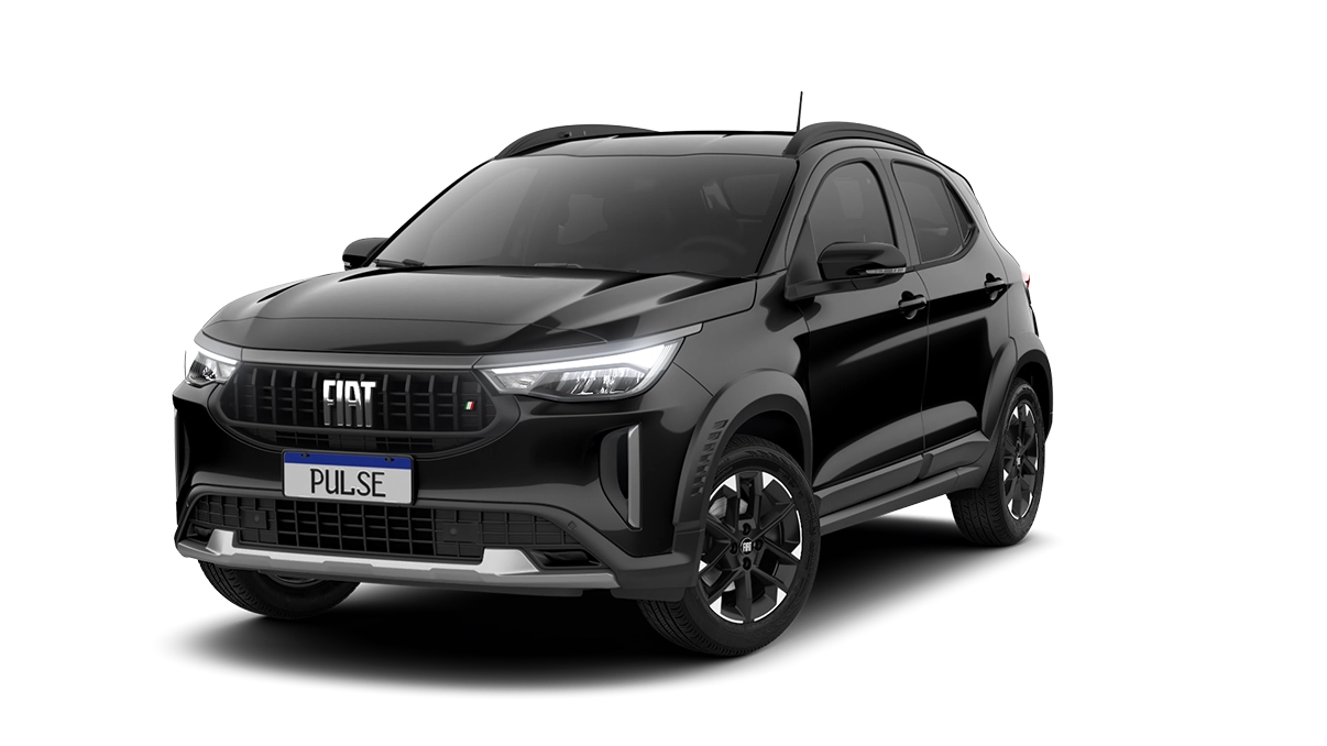 Fiat Pulse Audace T200 MHEV 2027 preto, est&uacute;dio, visto de frente em &acirc;ngulo dianteiro